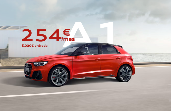 Diseño deportivo, tamaño compacto y toda la esencia Audi concentrada en un coche ágil y moderno. El Audi A1 está pensado para moverte por la ciudad con estilo, disfrutando de una conducción precisa y un interior que transmite calidad desde el primer momento.

Conéctate a la experiencia premium y estrénalo por solo 254€ al mes, con una entrada de 5.000€, 48 cuotas, 4 años de mantenimiento incluidos y 1 año de seguro gratis.

Un Audi para el día a día, pero con sensaciones que van mucho más allá de lo cotidiano.

Conducción con sello Audi
 Precisión, confort y tecnología para disfrutar de cada trayecto, ya sea en ciudad o en carretera.

Más tranquilidad desde el primer día
 Olvídate de preocupaciones con 4 años de mantenimiento incluidos y un año de seguro gratuito.

Ventajas que marcan la diferencia

✅ 254€/mes
 ✅ Entrada de 5.000€
 ✅ 48 cuotas
 ✅ 4 años de mantenimiento incluidos
 ✅ 1 año de seguro gratis
 ✅ Diseño y tecnología Audi

¿Quieres más información o una oferta personalizada?

Déjanos tus datos en el formulario y uno de nuestros asesores se pondrá en contacto contigo para resolver cualquier duda, explicarte todos los detalles de la oferta y ayudarte a estrenar tu Audi A1.

*Consulte condiciones de financiación. Oferta sujeta a aprobación financiera.